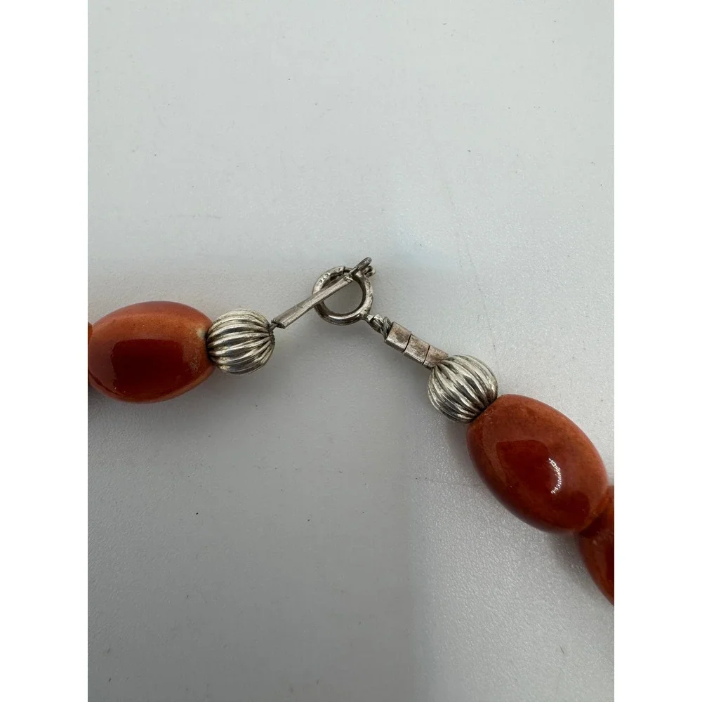 Southwestern Beaded Necklace and Earring Set Orange Turquoise Statement 18in
